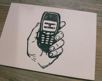 Kleine Auflage in schwarz, Motiv "Disconnect to Reconnect" – Original Linoldruck auf Aquarellkarton| Handgemachter Kunstdruck | Unikat