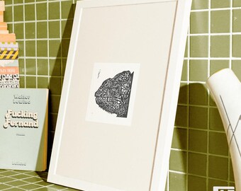 Pantherchamäleon– Original Linoldruck auf Hahnemühle | Handgemachter Kunstdruck | Unikat