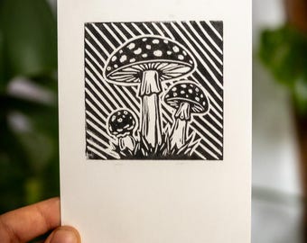 Fliegenpilz – Original Linoldruck auf Kraftpapier| Handgemachter Kunstdruck