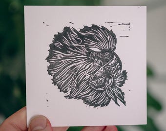 Kampffisch – Original Linoldruck auf Hahnemühle | Handgemachter Kunstdruck | Unikat