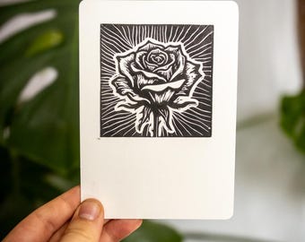 Rose – Original Linoldruck auf Kraftpapier| Handgemachter Kunstdruck
