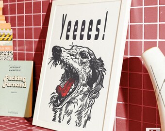 Yeeees! Sonderserie zur 1. Ausstellung – Original Linoldruck auf Papier "Weinrot" | Handgemachter Kunstdruck | Unikat