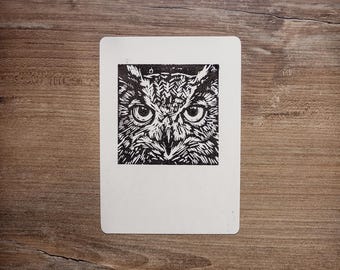 Eule – Original Linoldruck auf Kraftpapier| Handgemachter Kunstdruck