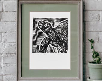 Schildkröte – Original Linoldruck auf Kraftpapier| Handgemachter Kunstdruck