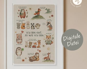 Pósteres de afirmación para niños | Atención plena y autoconfianza | Decoración infantil | Frases positivas | Regalo para empezar el colegio