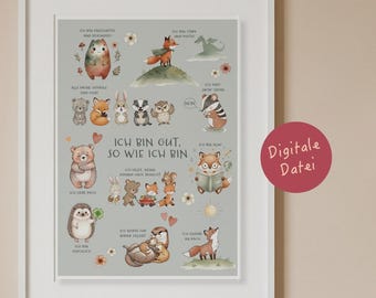 Pósteres de afirmación para niños | Atención plena y autoconfianza | Decoración infantil | Frases positivas | Regalo para empezar el colegio