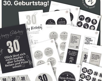Set regalo fai da te per il 30° compleanno | Adesivi, etichette, regali in denaro, poster e frasi | Set fai da te per il 30° compleanno | Idee regalo | Tutto in uno