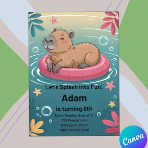 Editable Capybara Summer Party Invite – Canva Template H33