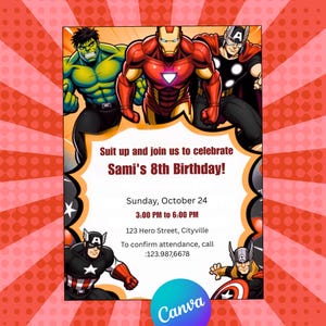 Avengers Birthday Invitation for Boy – Editable Superhero Party Template, Printable Hulk Ironman Thor Invite C22666