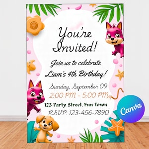 Editable Bluey Pool Party Birthday Invitation – Fun Summer-Themed Printable Invite for Kids – Instant DownloadC4422323