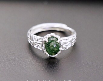 S925 Sterling Silver Ring with Water - plant Agate Texture and Adjustable Opening for Women
