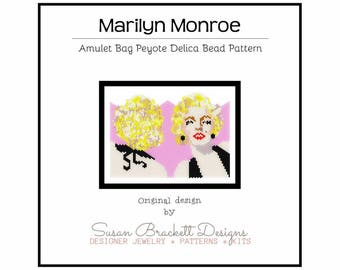 Marilyn Monroe Pattern, DIY Beaded Amulet Necklace, Peyote Double Sided Patterns, Beading Tutorial, Pop Culture Icon