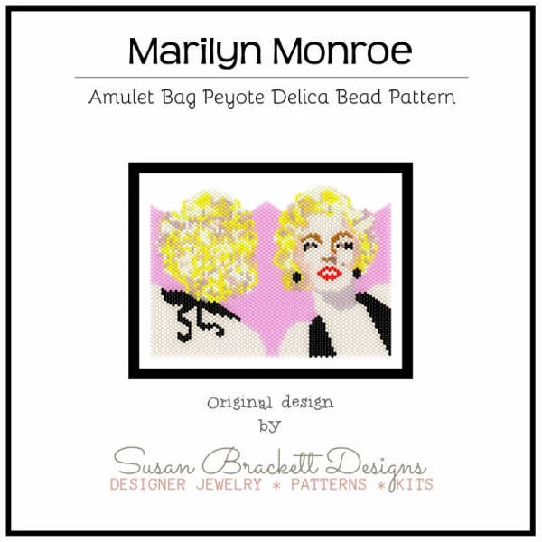 Marilyn Monroe Pattern, DIY Beaded Amulet Necklace, Peyote Double Sided Patterns, Beading Tutorial, Pop Culture Icon