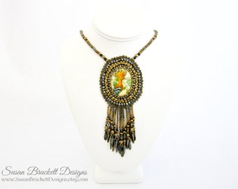 Beaded Crested Bird Necklace Bohemian Jewelry Boho Chic Pendant Cocktail Necklaces