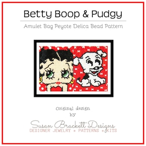 Betty Boop and Pudgy Pattern, DIY Beaded Amulet Necklace, Even Count Peyote Double Sided Patterns, Beading Tutorial, Cartoon Characters