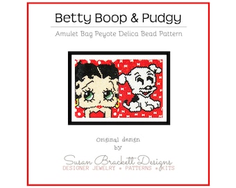 Betty Boop and Pudgy Pattern, DIY Beaded Amulet Necklace, Even Count Peyote Double Sided Patterns, Beading Tutorial, Cartoon Characters