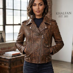 Double Zip Brown Leather Jacket - Etsy