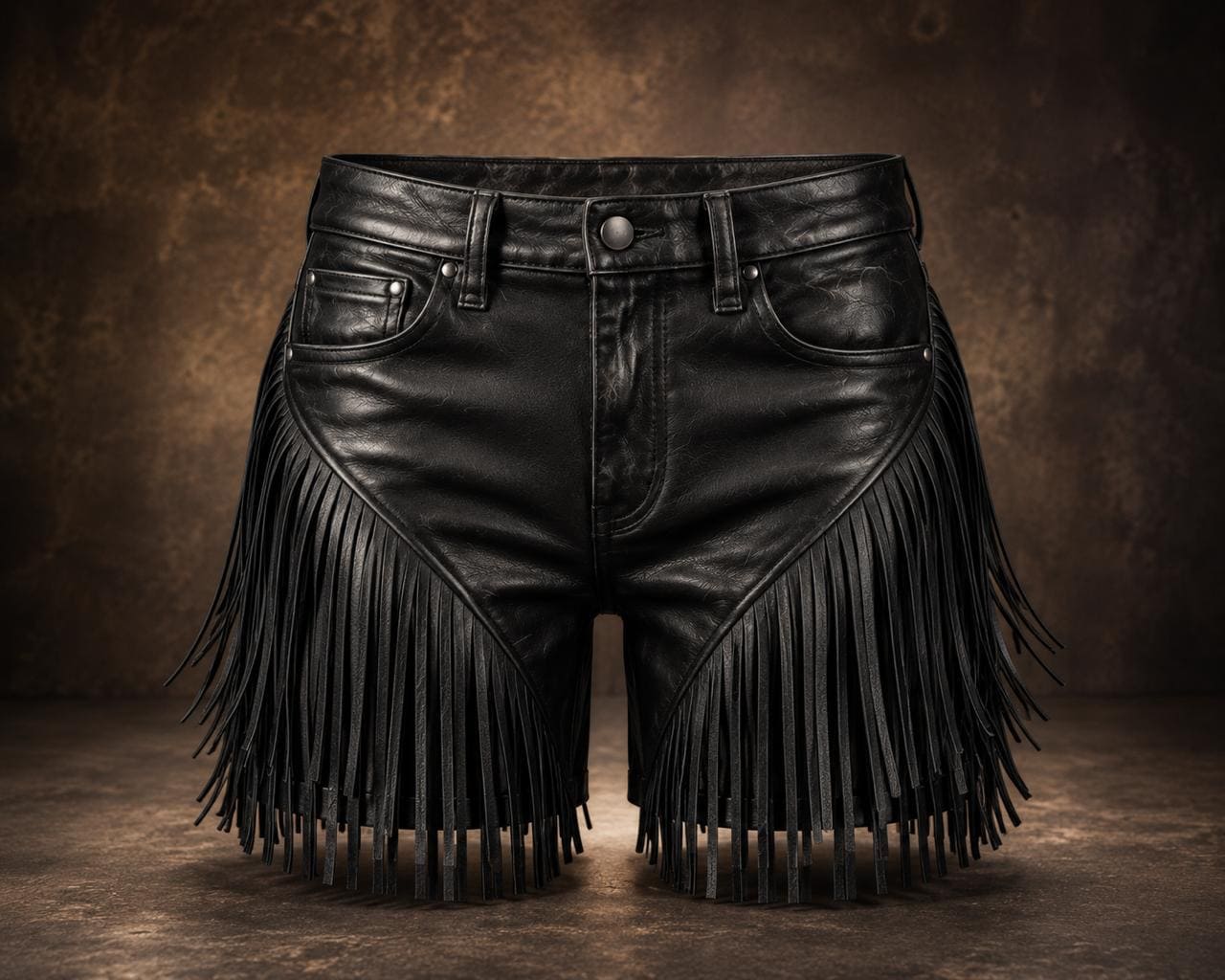 Genuine Leather Fringe Shorts: High-Waisted, Handmade Western Cowgirl Festival Biker Fashion