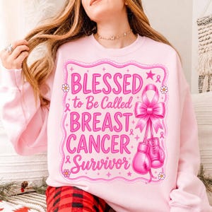 Blessed to Be Called Breast Cancer Survivor PNG, Pink Ribbon Bow Boxing Gloves Sublimation Design, Cancer Fighter Warrior PNG