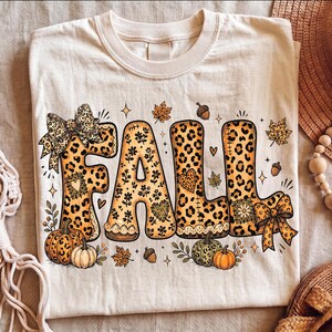 Herfst PNG, Luipaard Patchwork Letters, Bloemen Pompoen Strik Herfst Design, Retro Boho Herfst Sublimatie, Trendy Herfst PNG, Digitale Download