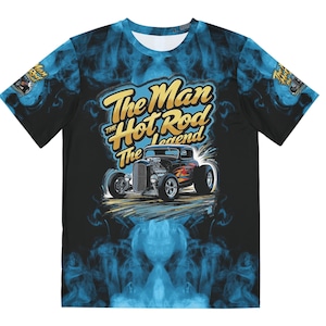 Hot Rod Legend Men&#39;s Tee - AOP, Car Enthusiast Apparel, Custom Graphic Shirt, Perfect Gift for Gearheads, Unique Motorsports Clothing