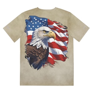 Vintage Bald Eagle American Flag Wearable Art Polyester Tee (AOP)