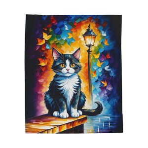 Cat Lover Velveteen Blanket, Tuxedo Kitty Plush Throw, Cozy Cat Blanket, Animal Lover Home Decor, Feline Art Bedding