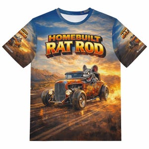Homebuilt Rat Rod Shirt, Hot Rod Rat Driver Art Tee, Rusty Street Rod Wearable Art, Classic Car Lover Gift, American Muscle Rat Rod Shirt
