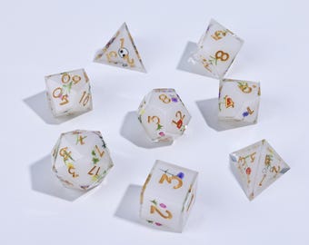 Resin Sharp Edge Dice Set for DnD  7pc Polyhedral Dice for RPG, Dungeons & Dragons, Pathfinder