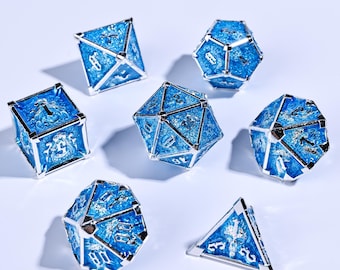 Juego de dados de metal para DnD, juego de dados de metal azul para DnD