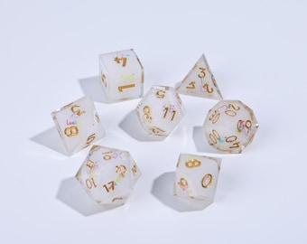 Resin Sharp Edge Dice Set for DnD  7pc Polyhedral Dice for RPG, Dungeons & Dragons, Pathfinder