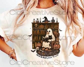 Bibliotecario fantasma leyendo libros PNG, regalo de Halloween para maestros (archivo digital)