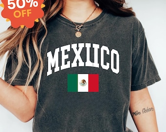 Camiseta retro con la bandera de México, ropa vintage para aficionados al fútbol.