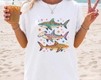 Vintage Shark Graphic Shirt, Coastal Ocean Lover Tee, Tropical Beach T-Shirt, Marine Life Summer Shirt, Retro Sea Animal Gift