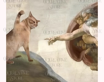 Lustige Katzenkreation von Adam Meme, Michelangelo Art (Digitale Datei)