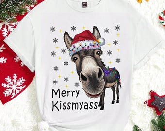Funny Donkey Ugly Christmas Sweatshirt, Santa Hat Holiday Tee