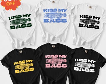 Kiss My Bass Retro Fish Graphic Tee, Funny Fisherman Shirt, Angler Apparel