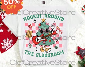 Rockin' Teacher Christmas Tree PNG, Winter Holiday Download