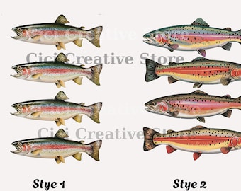 Distressed Rainbow Trout png, Retro Fishing Art (Digital)
