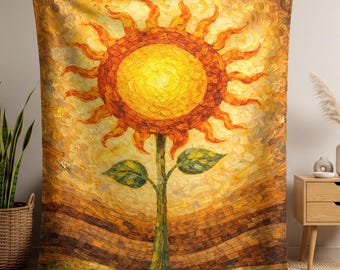 Sunflower Sherpa Blanket Golden Sun Art Pattern Cozy Throw Gift For Any Occasion Mothers Day Gift Soft Warm Boho Home Decor Spiritual Decor