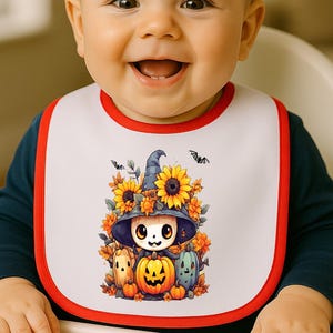 Unisex Halloween Baby Bib With Cute Skeleton Witch And Colorful Pumpkins, Cotton Drool Bib For Babies 1st Halloween Outfit Gift, pumpkin bib