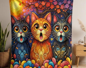 Manta Sherpa colorida con estampado de gatos, manta acogedora, regalo para cualquier ocasión, regalo para el Día de la Madre, suave y cálida, decoración para amantes de los animales, regalos para mamás de gatos