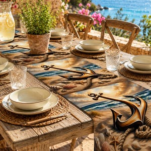 Anchor Table Runner Polyester One Side Print Nautical Coastal Decor Seashell Ocean Dining Kitchen Table Accent Gift Home Styling Art Design