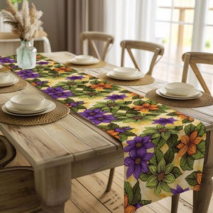 Floral Table Runner Colorful Flower Dining Table Decor Botanical Kitchen Table Linen Harmony Positive Home Decor Spring Bloom Design