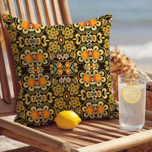 Boho Floral Pillow With Cover Included Retro Throw Cushion Orange Green Geometric Pattern Artful Sofa Decor Gift For Colorful Living Rooms