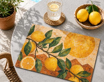 Cotton Placemat Lemon Mosaic Table Decor Mediterranean Citrus Kitchen Dining Home Accent Summer Housewarming Gift Warm Art Mat Style Design