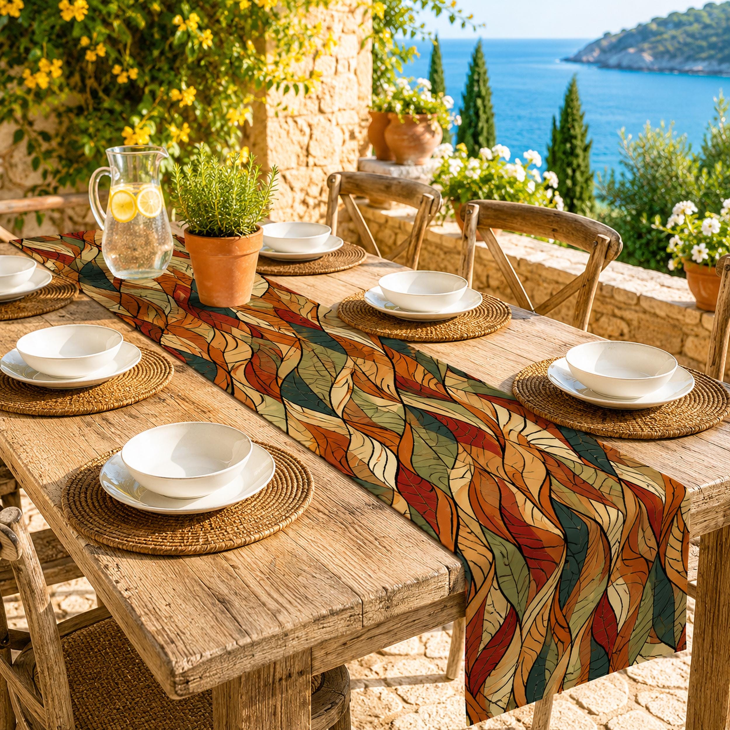 Botanical abstract Leaf Table Runner Leaf Dining Table Decor Boho Kitchen Table Linen Harmony Positive Home Organic Pattern Positive Energy