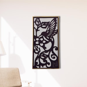 Laser Cut Wooden Bird Wall Art, Hummingbird & Floral Decor, Engraved Wood Panel for Living Room, Bedroom, Office | Nature Wall Decor,nursery