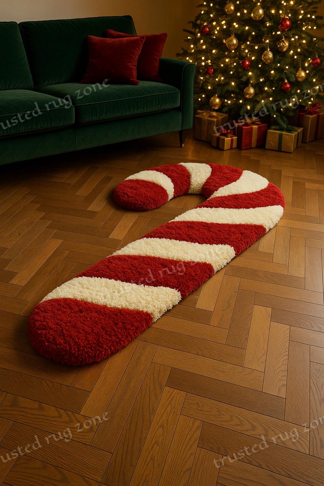 Candy Cane Rug – Handmade Christmas Red & White Striped Tufted Carpet ...