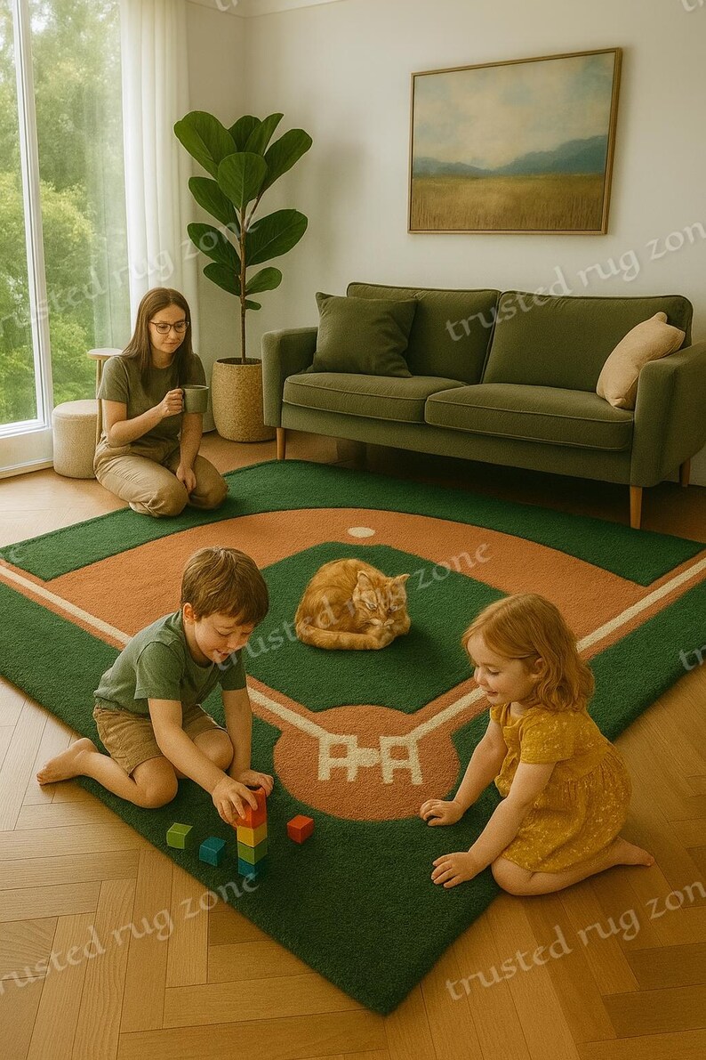 Baseball Field Rug | Handmade Tufted Sports Carpet 6x9 | Green Brown ...